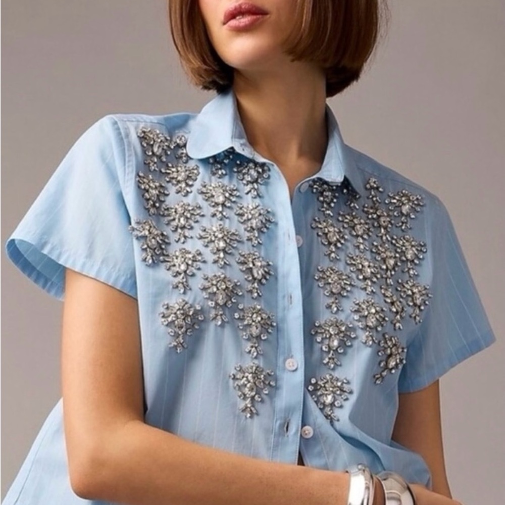 J. Crew Light Blue Embellished Button Down Shirt